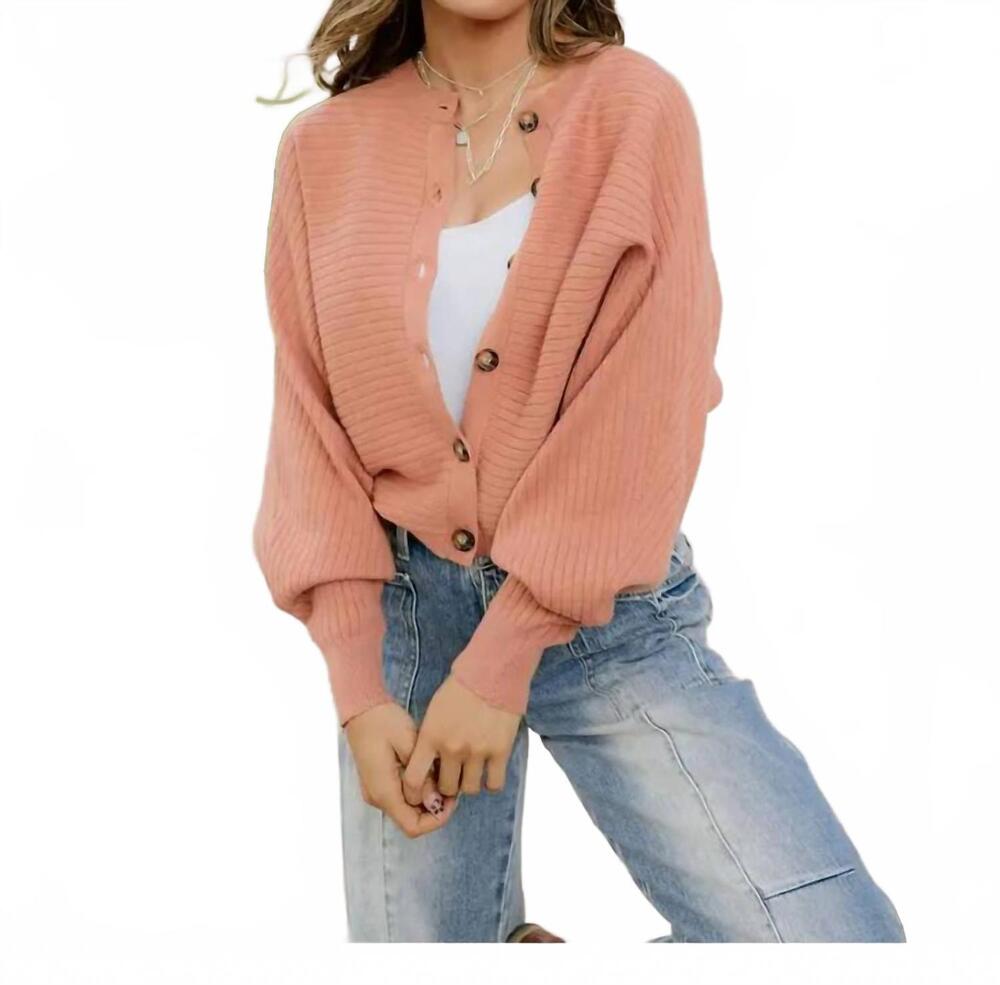 NEW INDIE & CO lena rib knit button cardigan in apricot pink